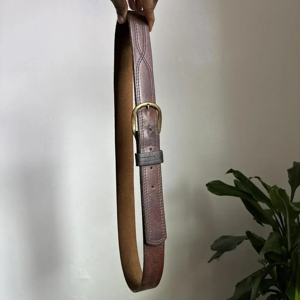 Vintage Leegin Genuine Leather Belt‎ Solid Brass Dark Brown fits like L/XL